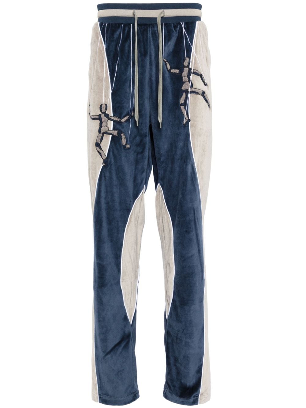 embroidered-motif velvet track pants