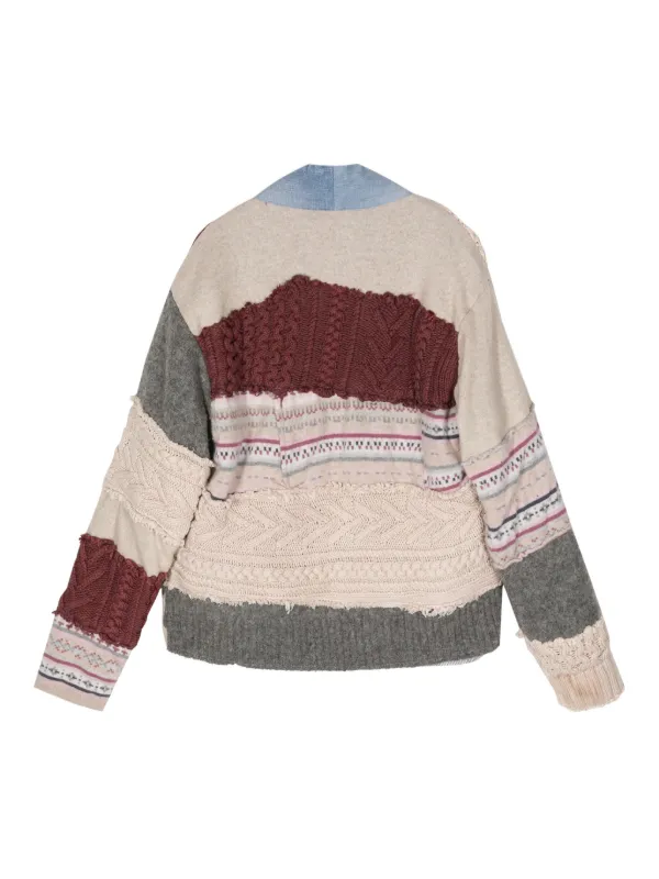 Greg Lauren denim-trimmed Patchwork Cardigan | Blue | FARFETCH