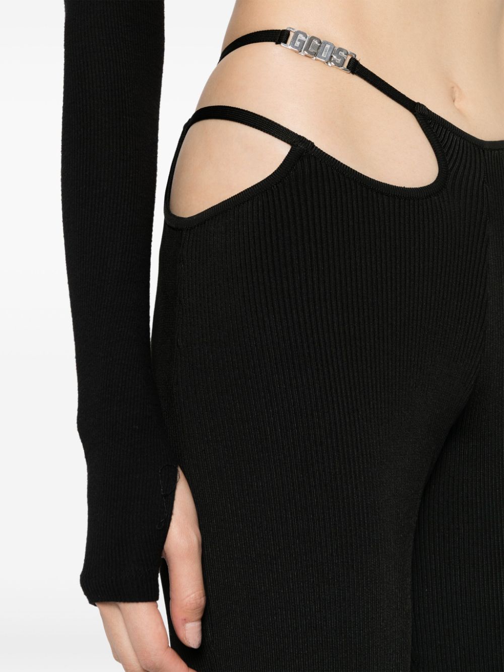 Shop Gcds Ribbed-knit Cut-out Trousers In Black