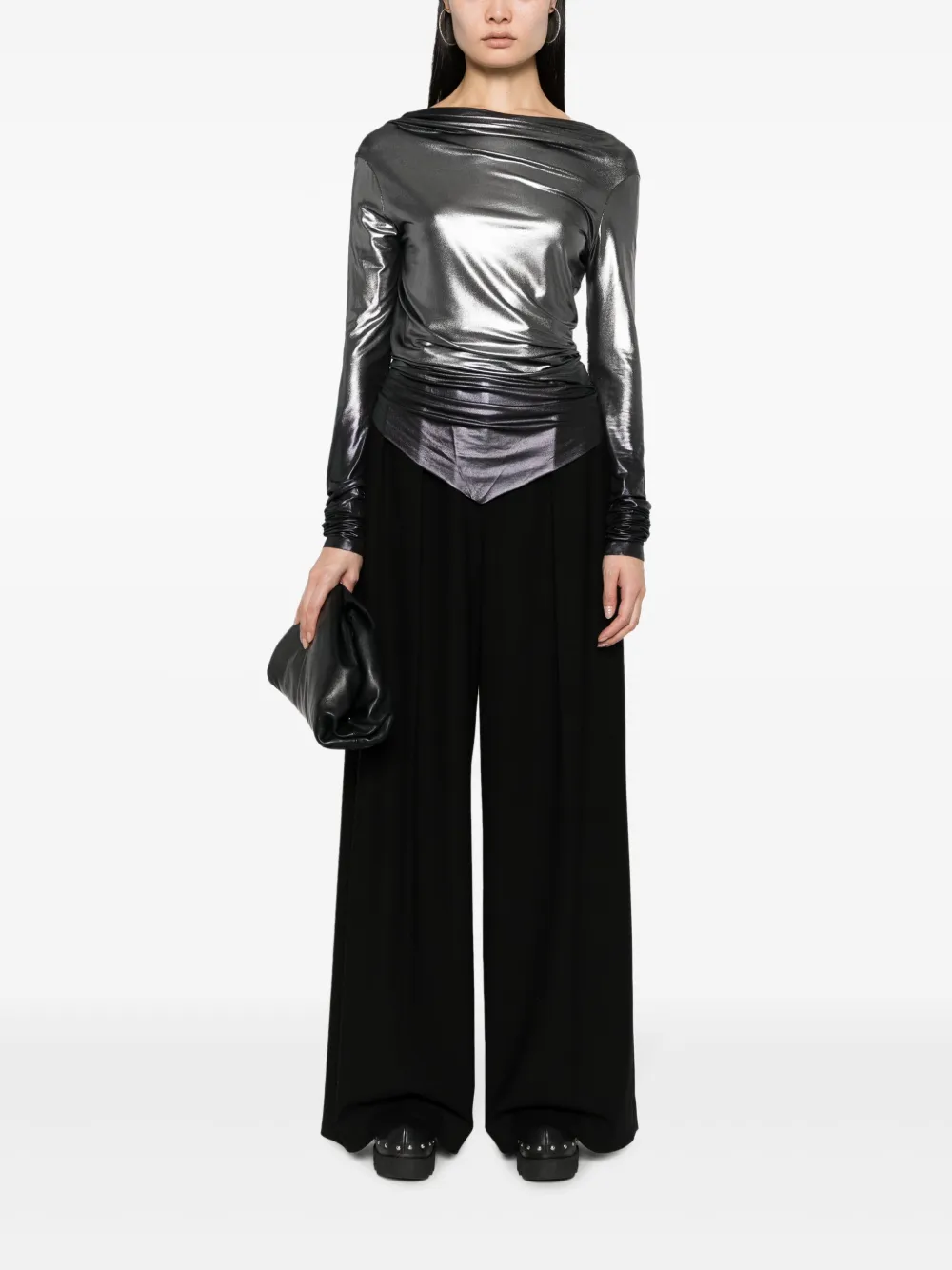 Rick Owens Lilies ruched metallic-finish top - Grijs
