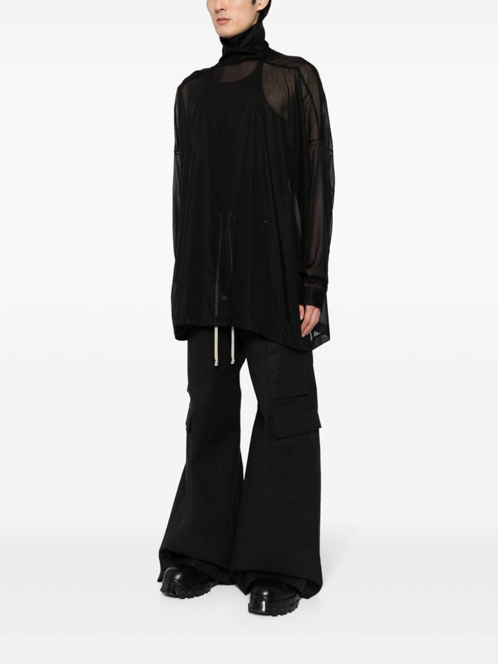 Shop Rick Owens Semi-sheer High-neck Cotton Top In Black