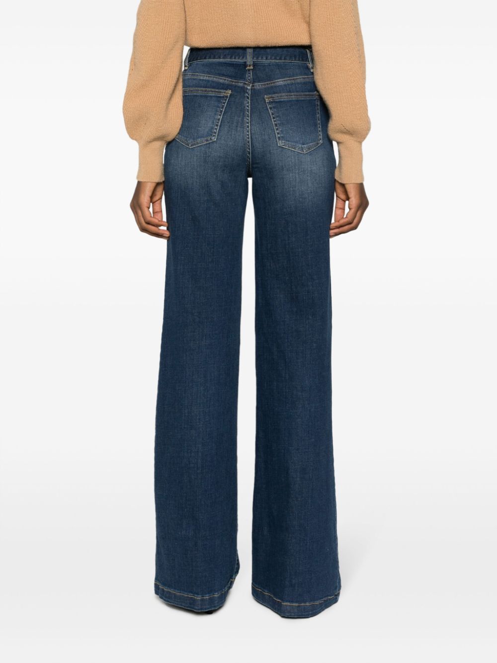 Shop Twinset Gold-tone Logo Plaque High-waisted Wide-leg Jeans In Blue