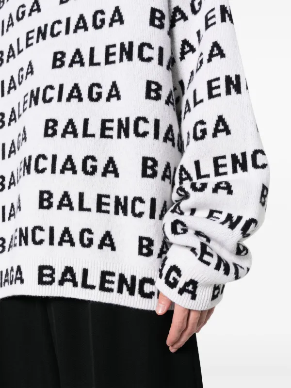 Balenciaga intarsia knit Logo Jumper White FARFETCH AO