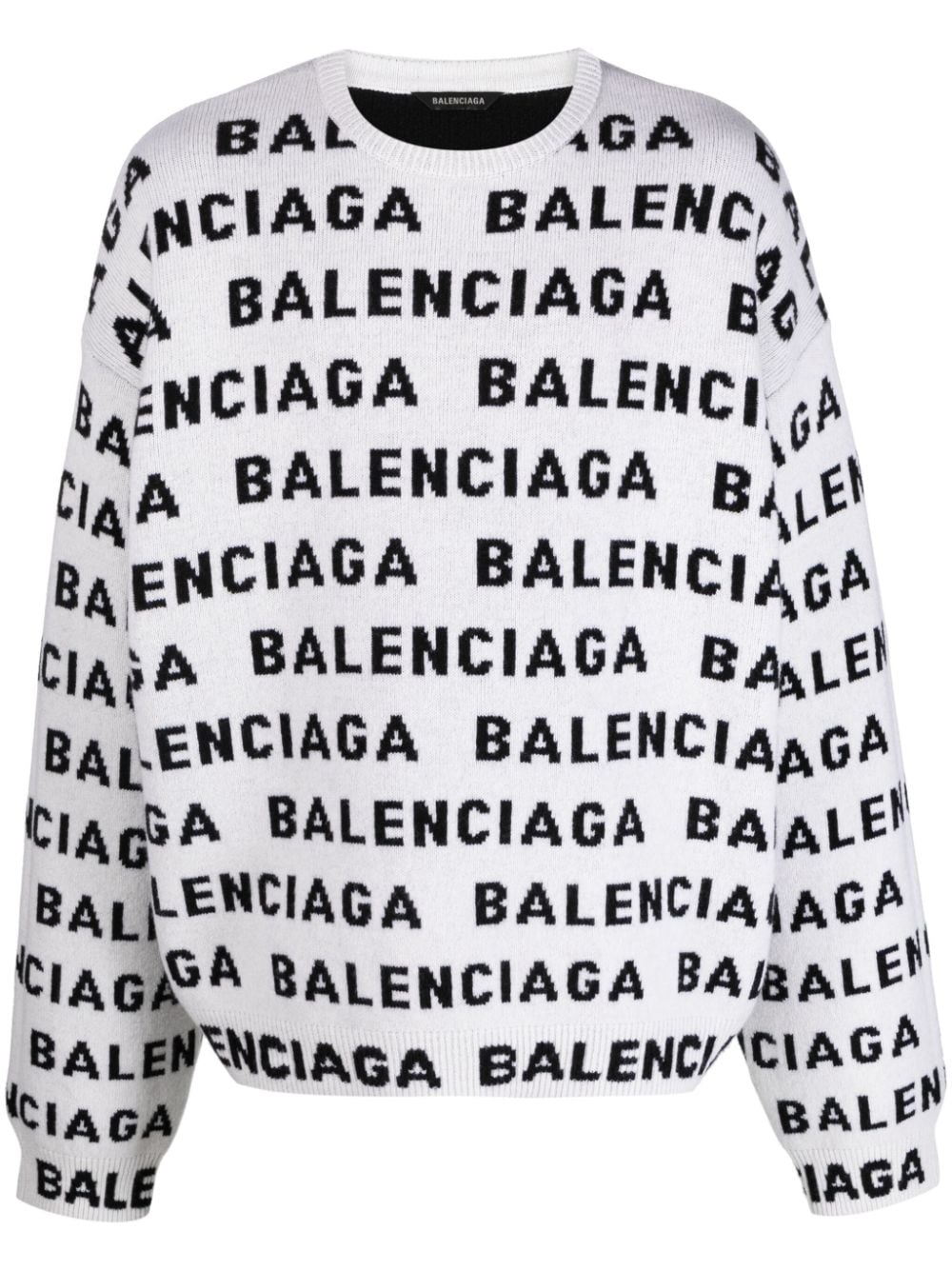 Shop Balenciaga Intarsia-knit Logo Jumper In White
