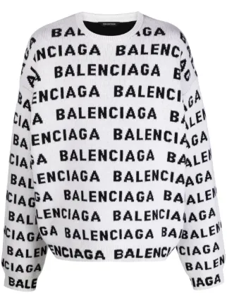 Balenciaga intarsia knit Logo Jumper White FARFETCH CA