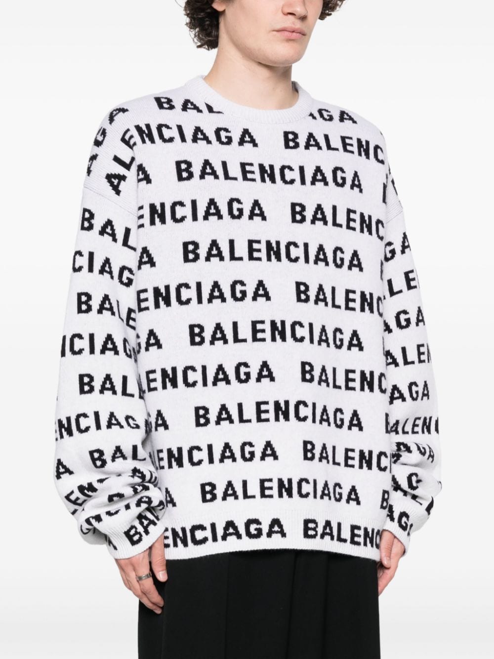 Shop Balenciaga Intarsia-knit Logo Jumper In White