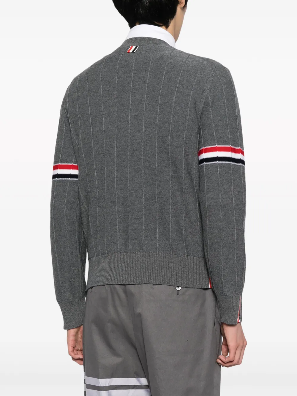 Shop Thom Browne Rwb-stripe Long-sleeve Jumper In Grey