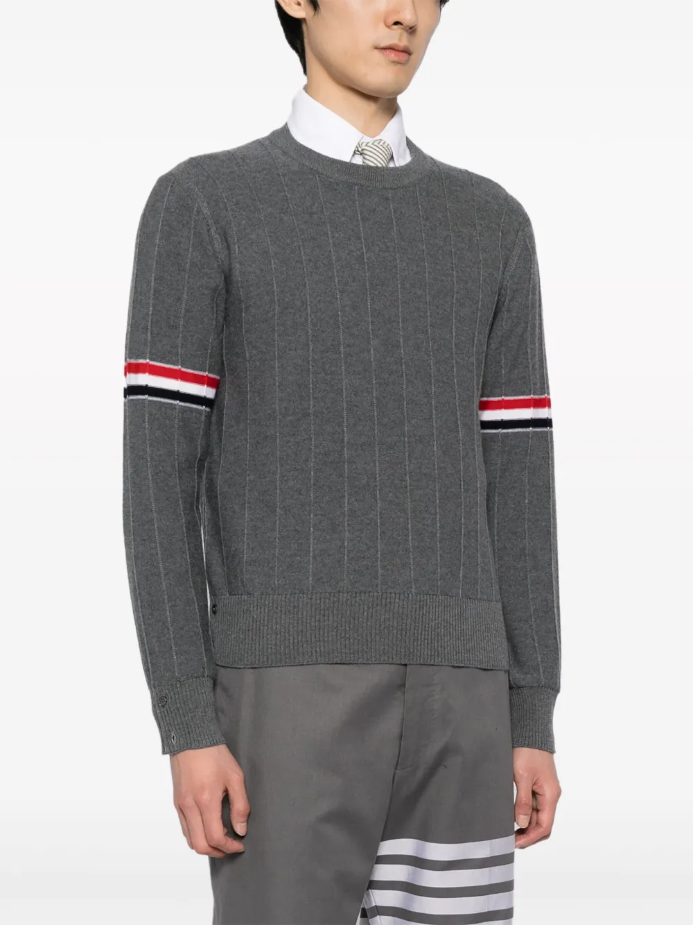 Shop Thom Browne Rwb-stripe Long-sleeve Jumper In Grey