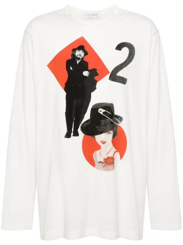 【Yohji Yamamoto】ホワイト Tシャツ SINGLE JERSEY PRINT HALF SLEEVE A [Y.Y] WHITE - Yohji