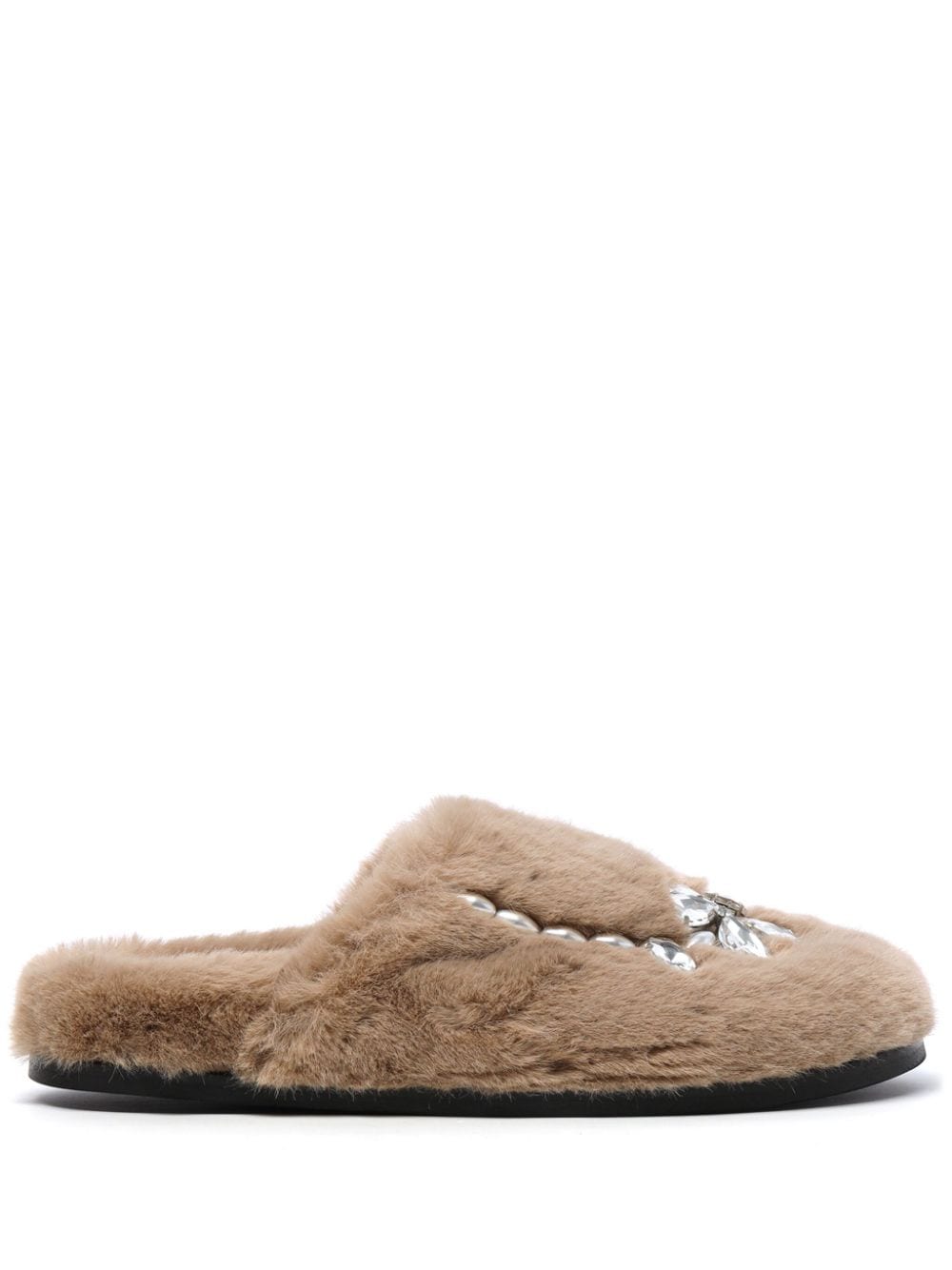 Simone Rocha crystal-embellished faux fur slippers Neutrals