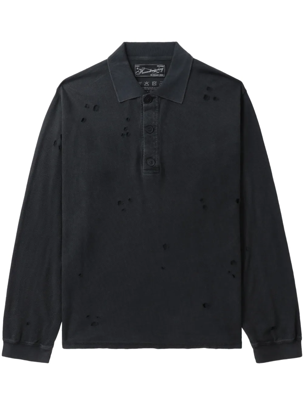 Mfpen Ripped Long-sleeve Polo Shirt In Black