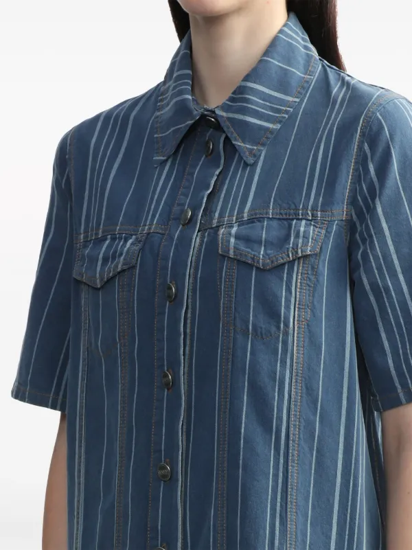 GANNI stripe-pattern Denim Mini Dress | Blue | FARFETCH GE