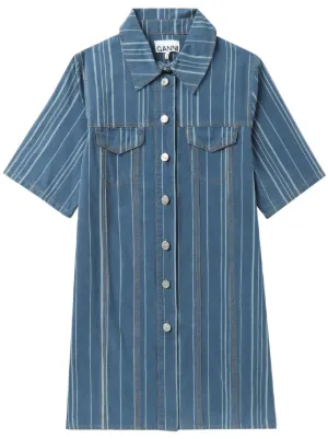 GANNI Crinkled Denim Mini Dress | Blue | FARFETCH