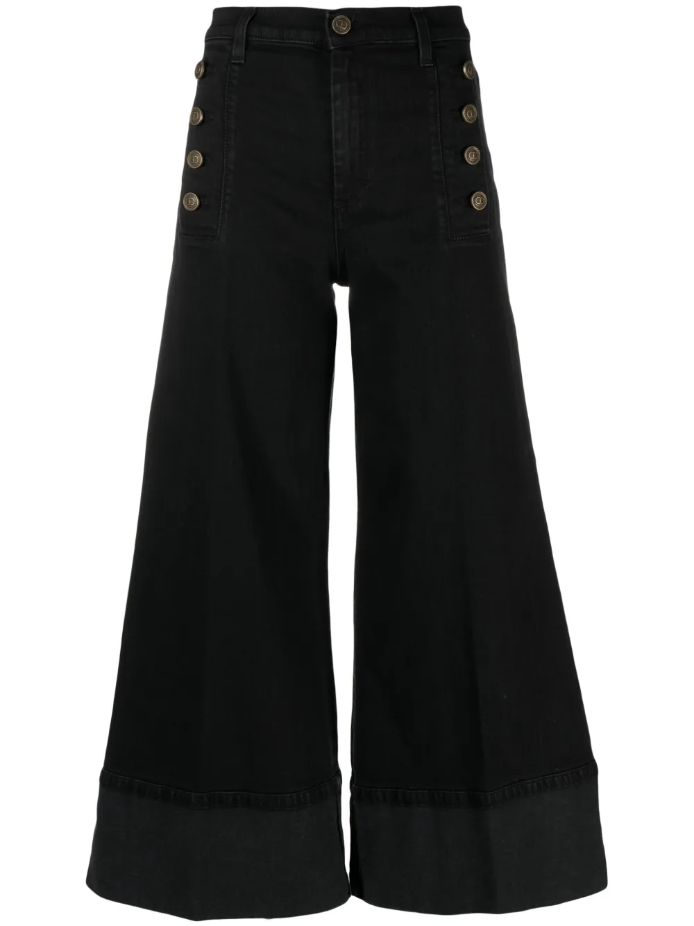 Twinset Turn-up Hem Cropped Wide-leg Jeans In Black