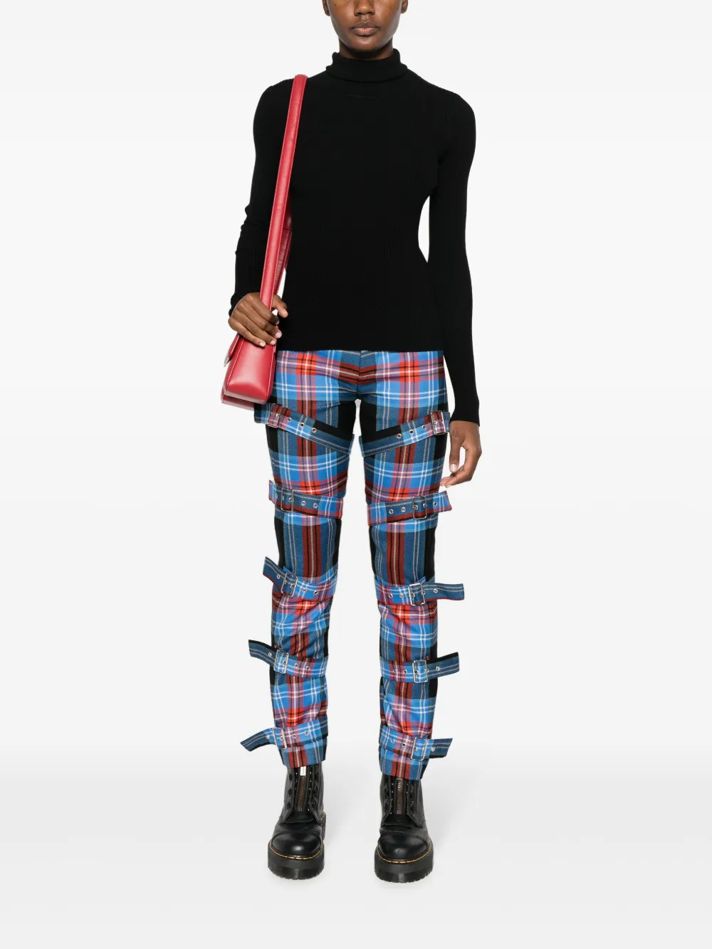 Charles Jeffrey Loverboy tartan buckled straight-leg trousers - Blauw