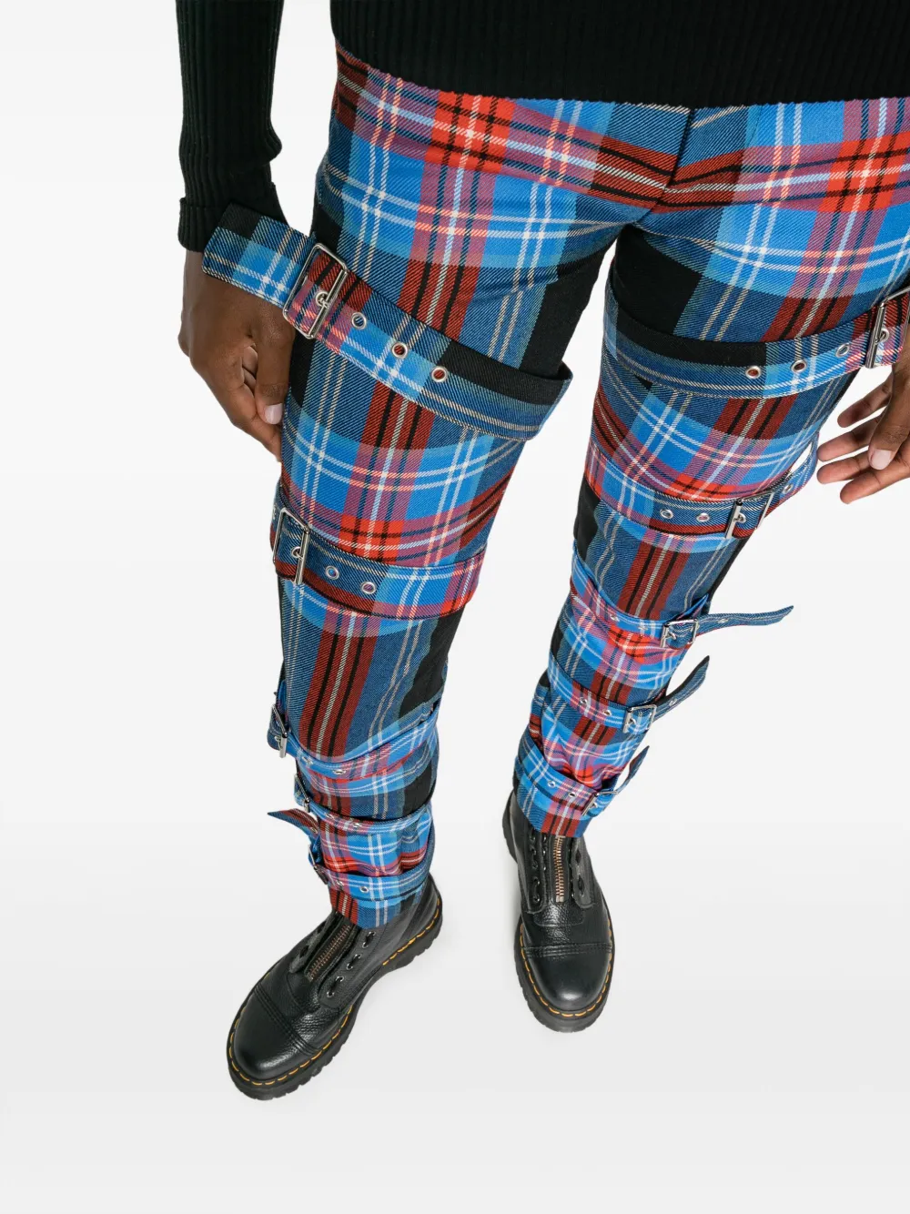 Men's Split Blue and Green Plaid Bondage Pants