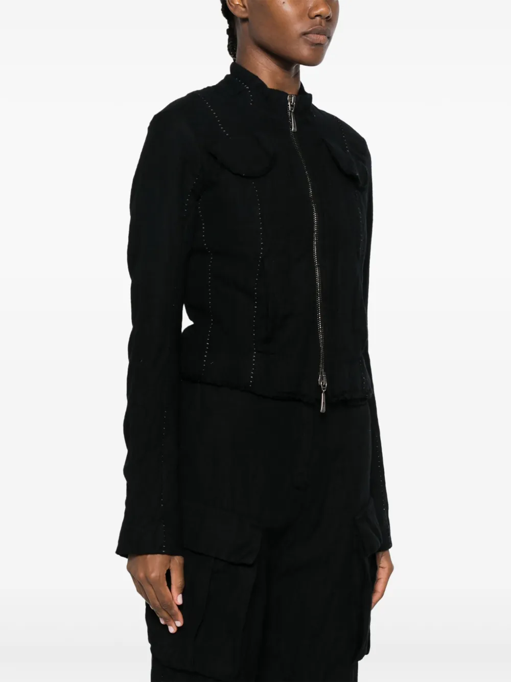 Masnada Perforated Cropped Jacket In Black