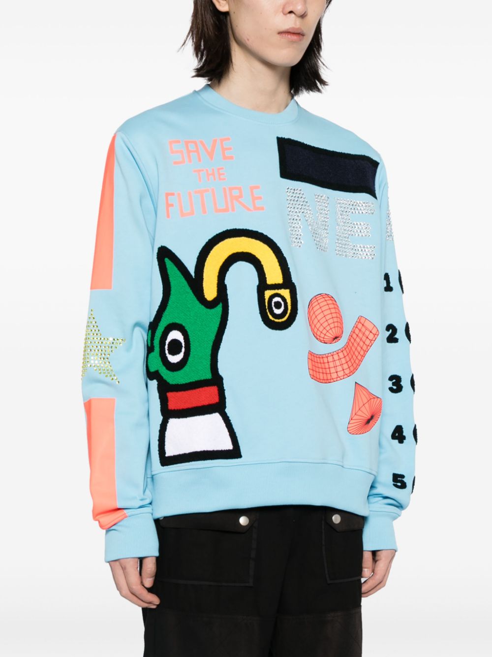 Shop Walter Van Beirendonck Logo-appliqué Cotton Sweatshirt In Blue