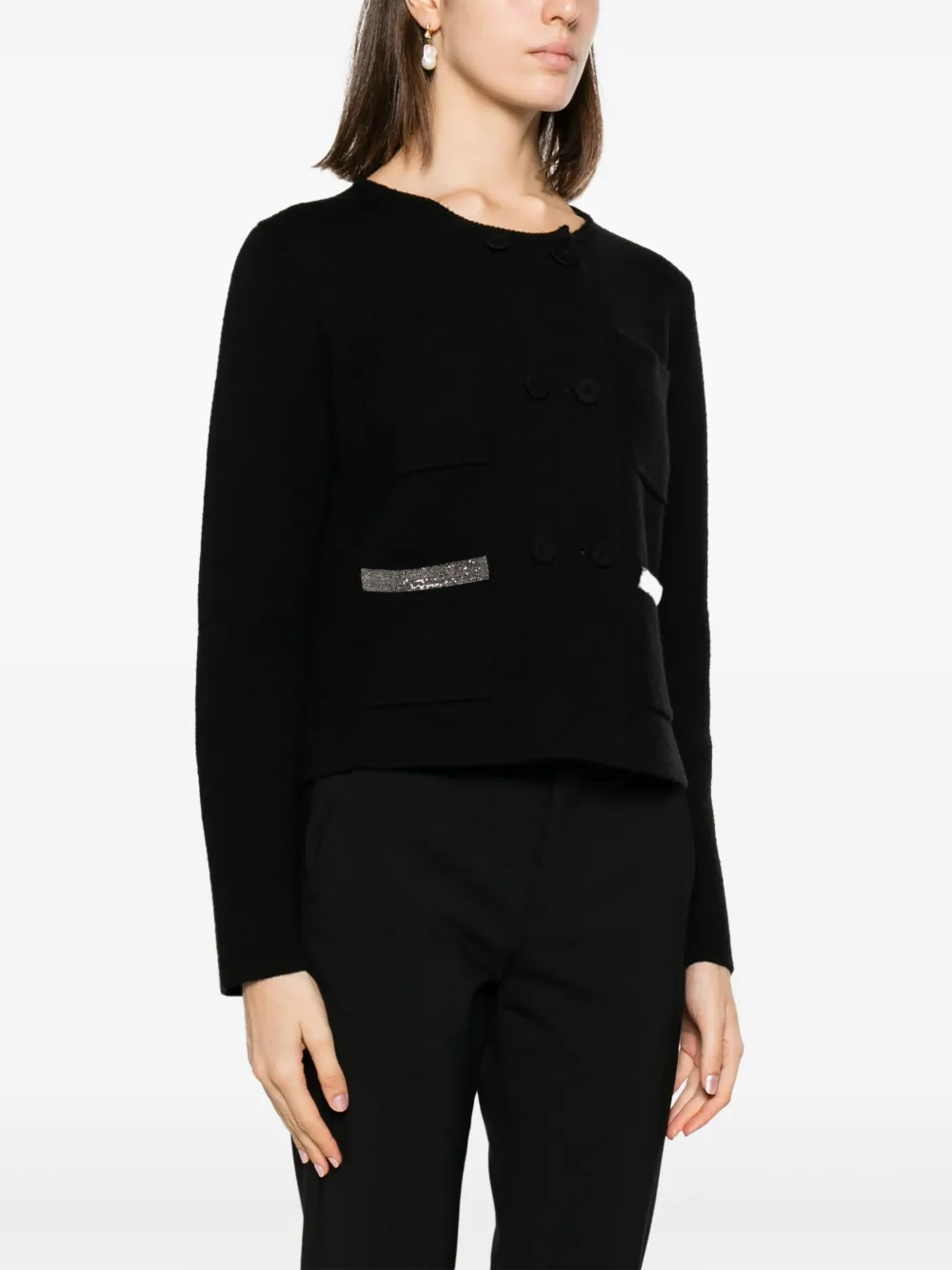 Shop Fabiana Filippi Double-breasted Virgin Wool Jacket In Black