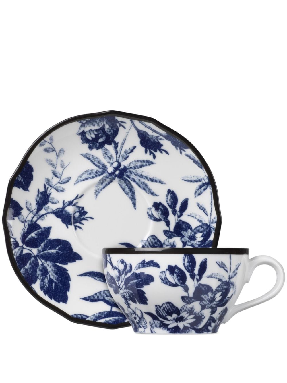 Gucci Herbarium-print Porcelain Tea Cups And Saucers (set Of Two) In White