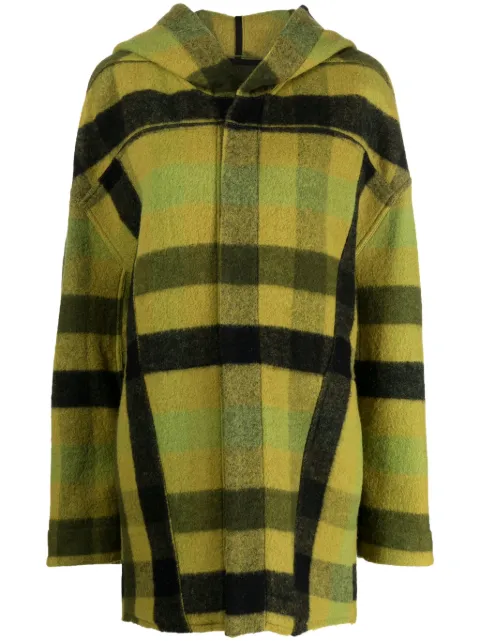 Rick Owens checked hooded wool jacket
