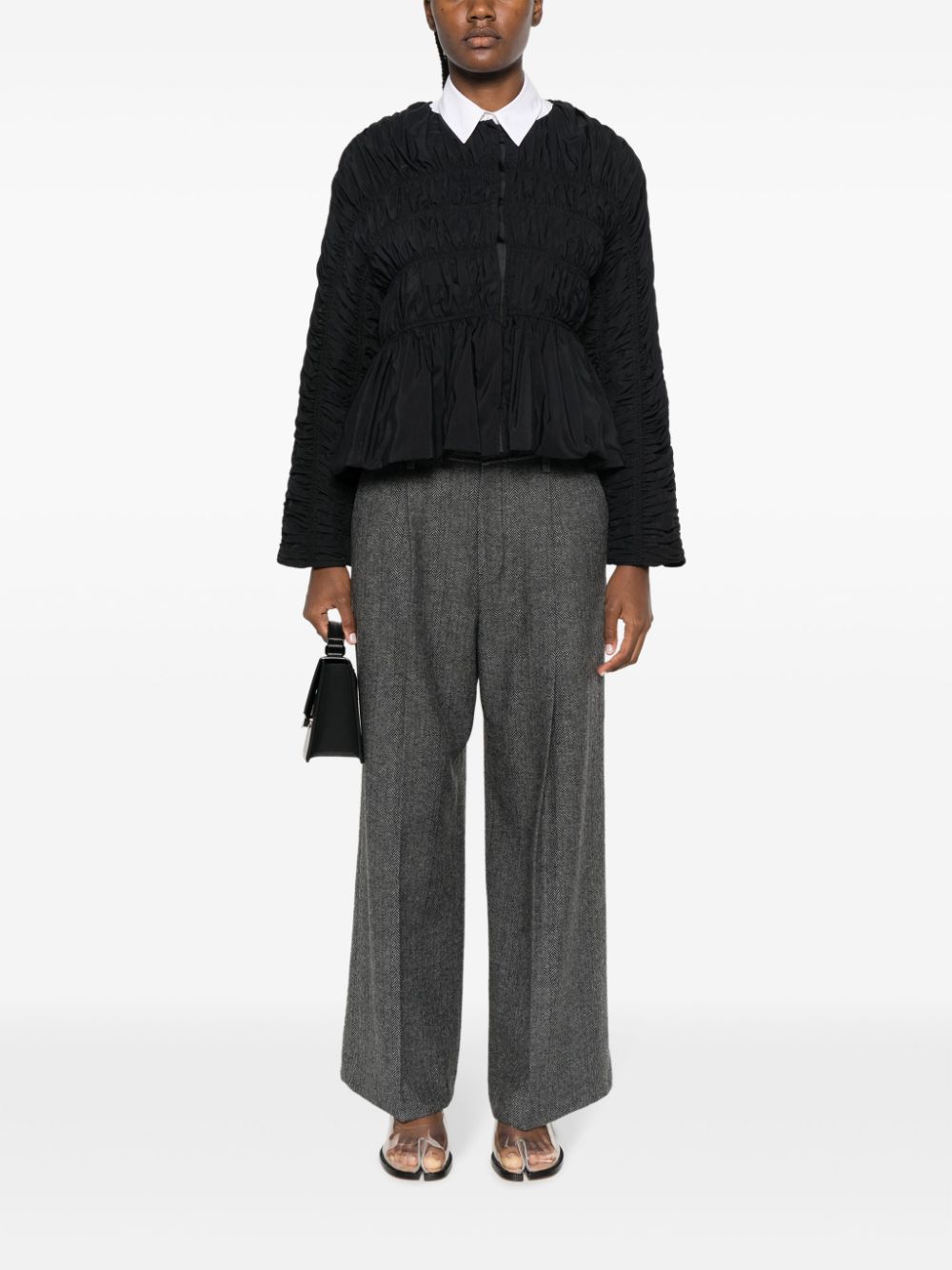 Shop Yohji Yamamoto Herringbone Pressed-crease Wide-leg Trousers In Grey