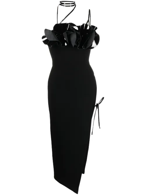 Robe mi-longue en laine à fleurs appliquées - David Koma - Modalova