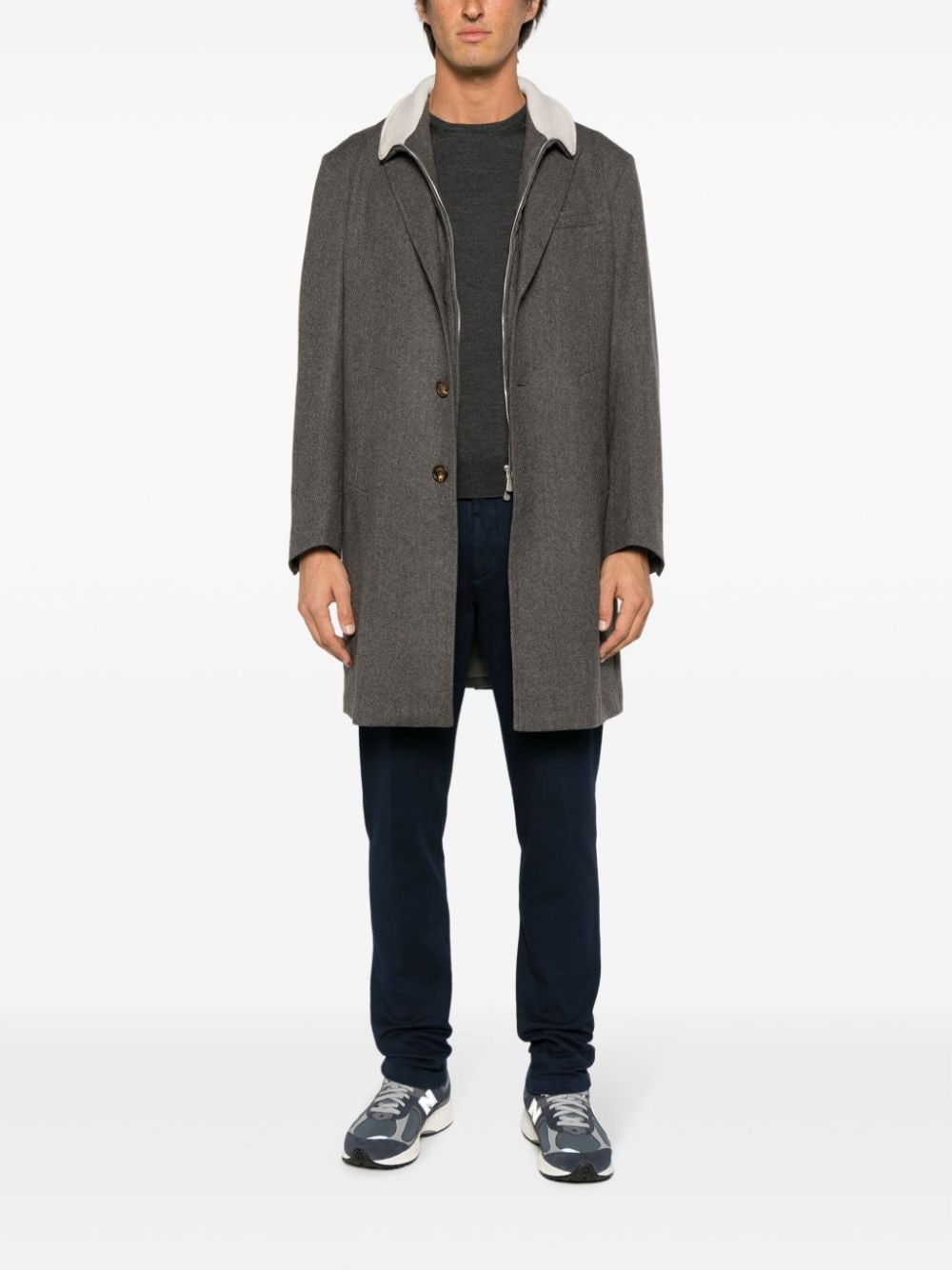 Shop Eleventy Single-breasted Wool Coat In Grey