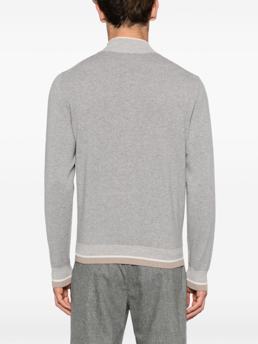 Shop Peserico Striped-edge Fine-knit Cardigan In Grey