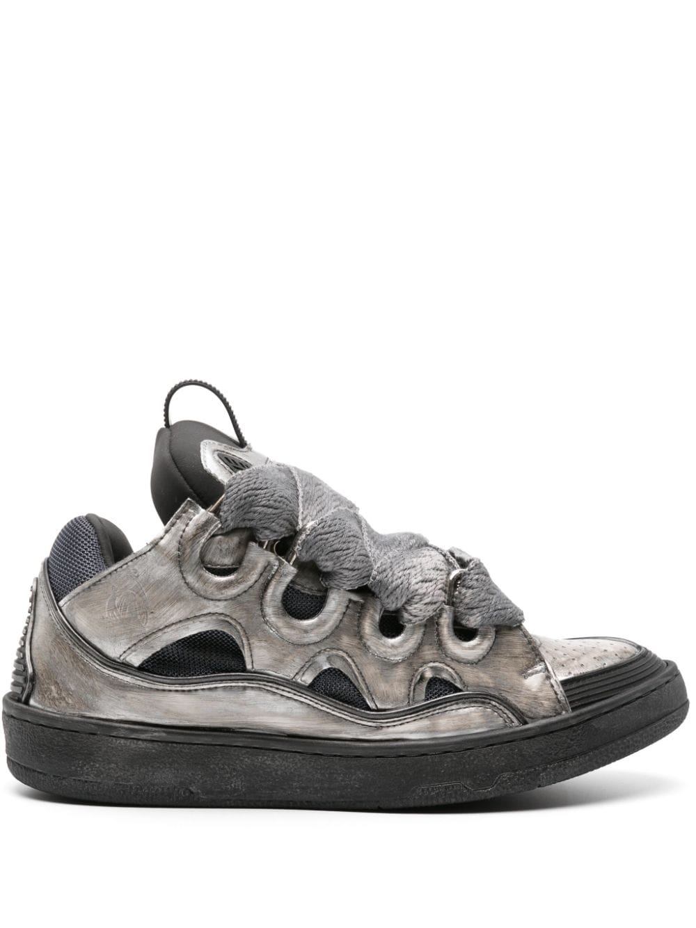 Lanvin Curb Chunky Leather Sneakers In Silver