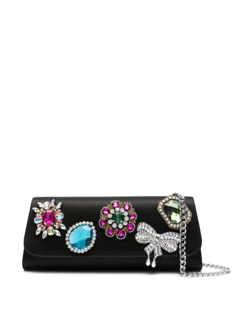 Moschino brooch-embellished satin clutch