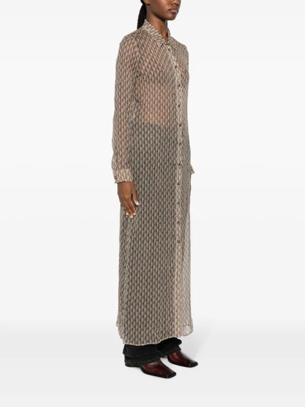 ワンピース MARINE SERRE MOON DIAMANT SILK CREPON BUTTON UP DRESS Marine Serre Moon Diamant Silk Shirt Dress | Neutrals | FARFETCH