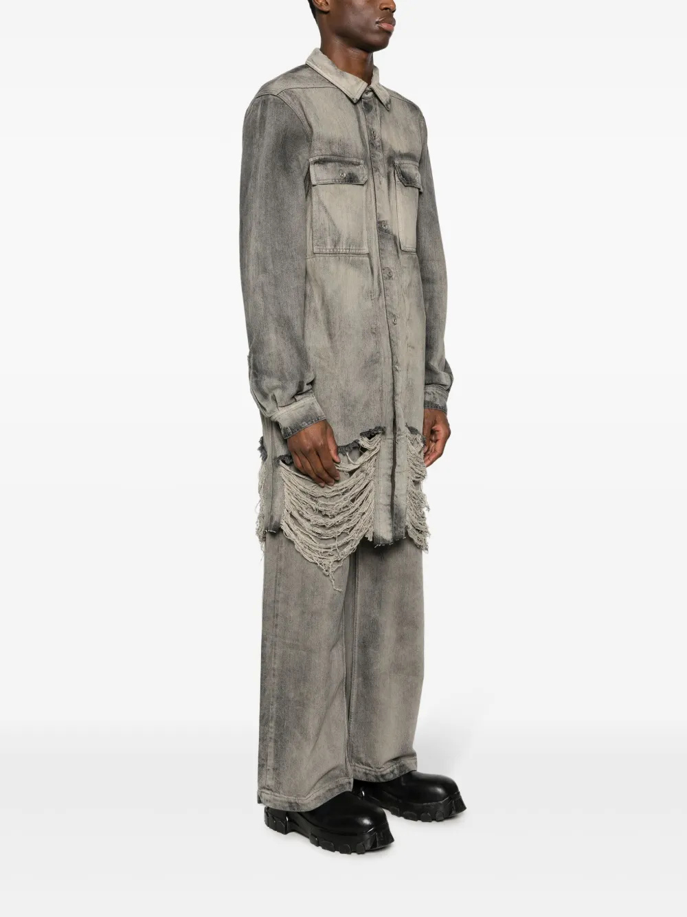 Rick Owens DRKSHDW Overhemd met gescheurd detail Grijs
