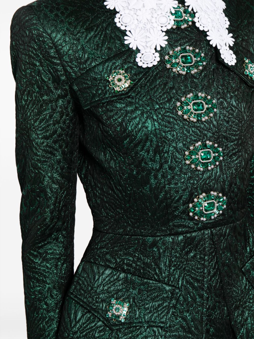 Shop Andrew Gn Crystal-embellished Floral-jacquard Shirtdress In Green