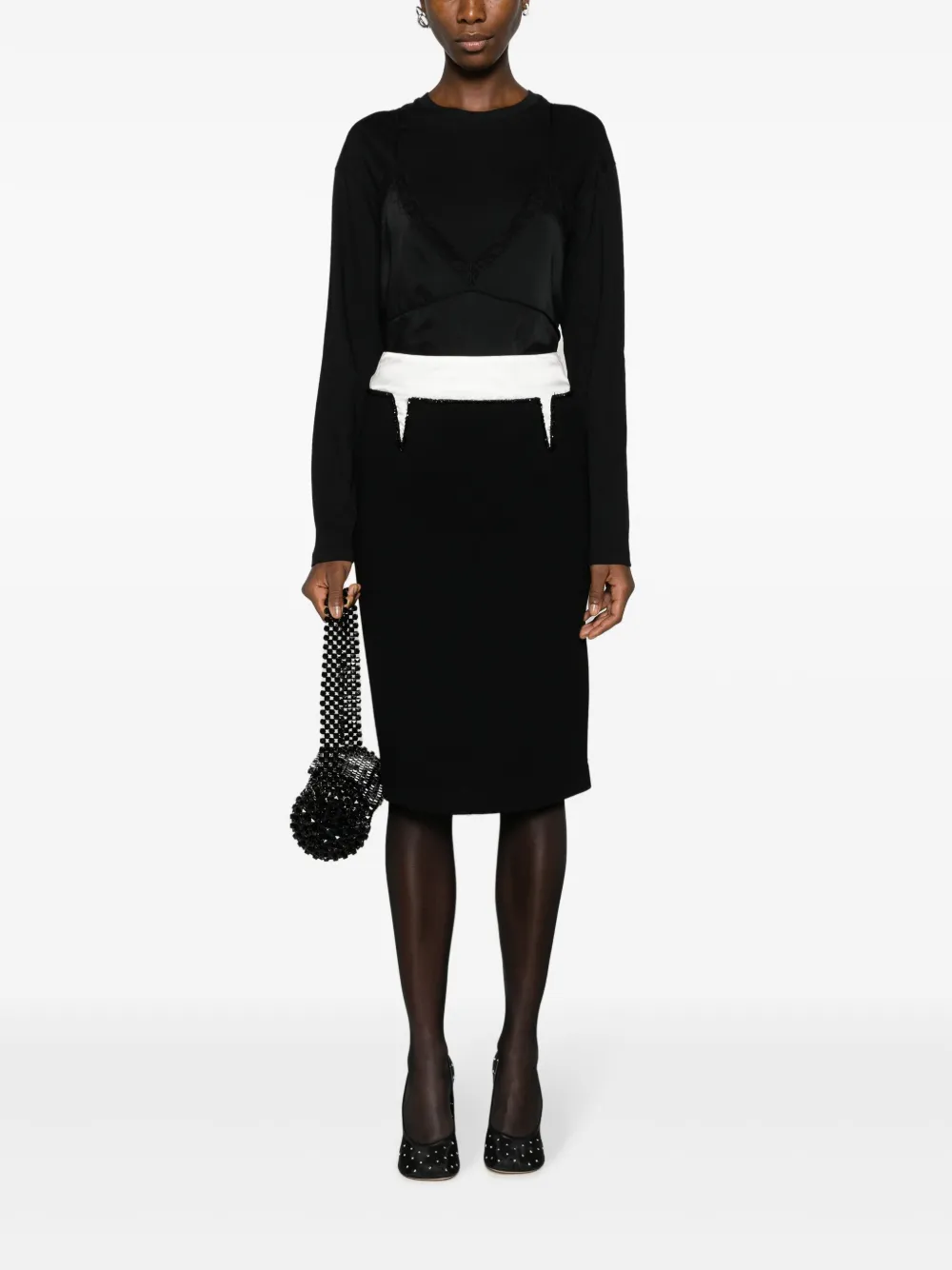 Nº21 crystal-embellished wool-blend pencil skirt - Zwart