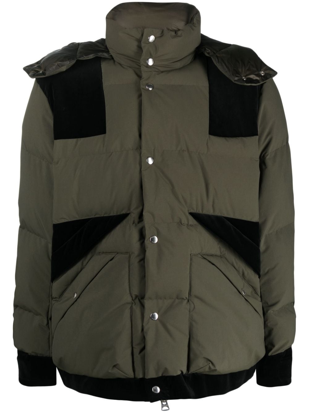 sacai detachable-hood water-repellent padded jacket - Verde