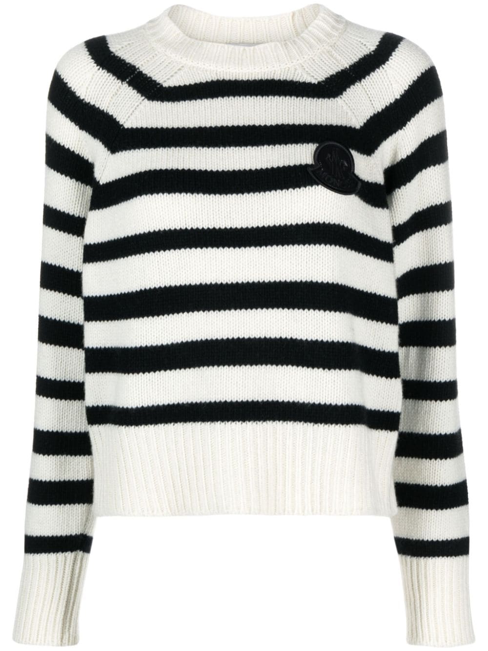 logo-appliqué striped wool jumper