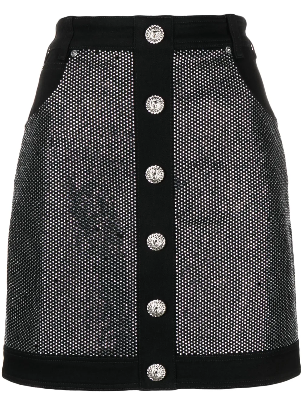 BALMAIN EMBELLISHED DENIM MINISKIRT