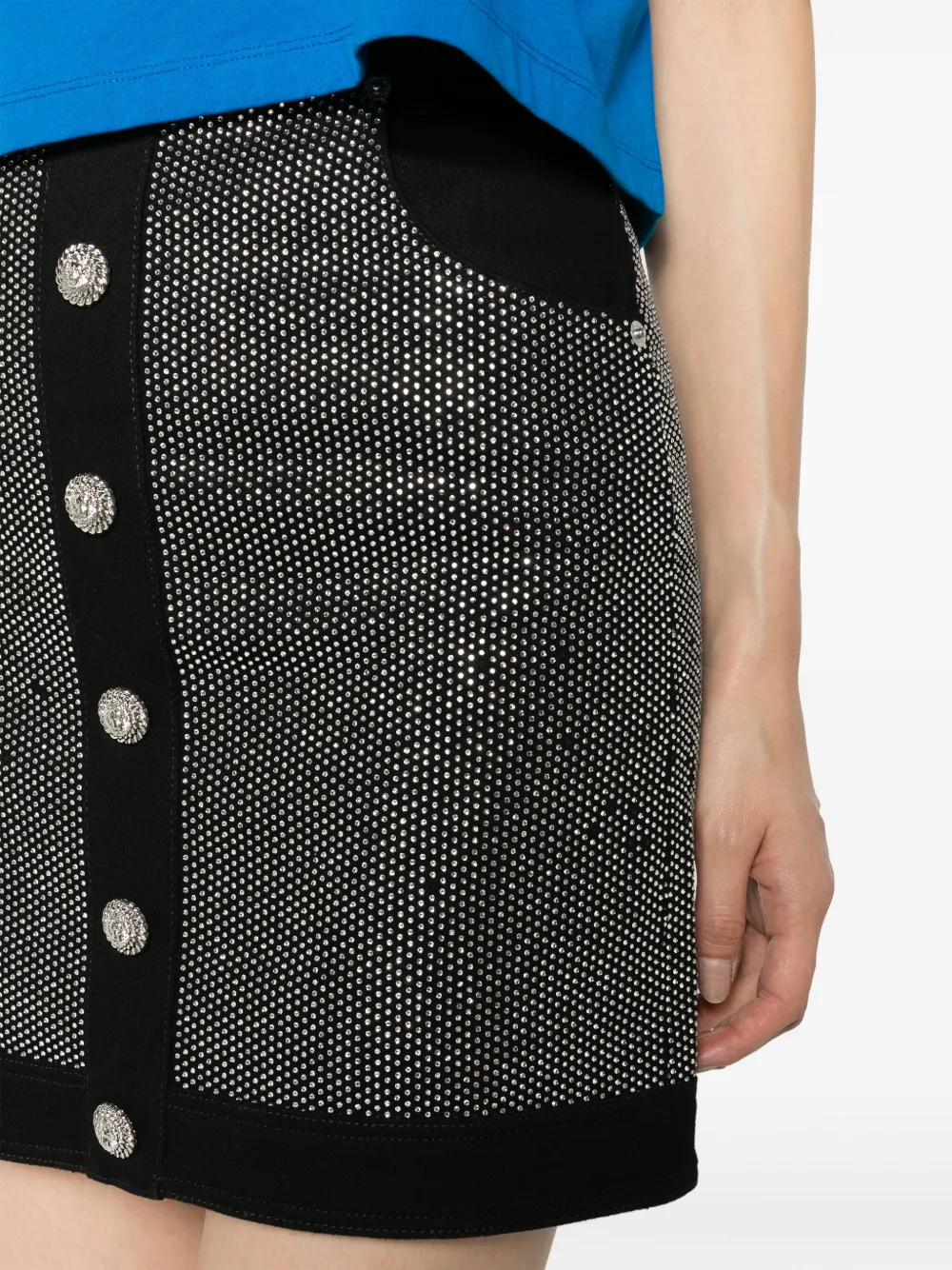 BALMAIN EMBELLISHED DENIM MINISKIRT