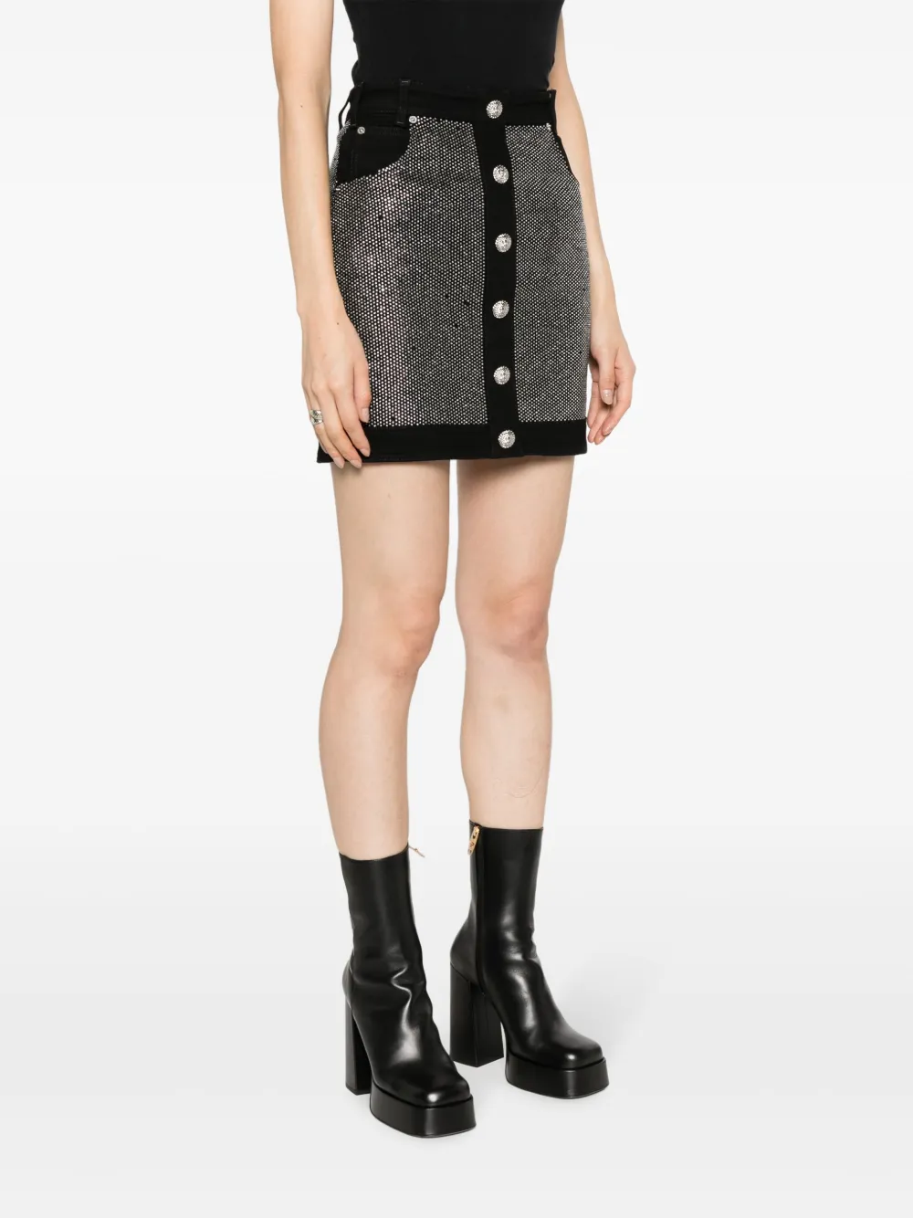 BALMAIN EMBELLISHED DENIM MINISKIRT