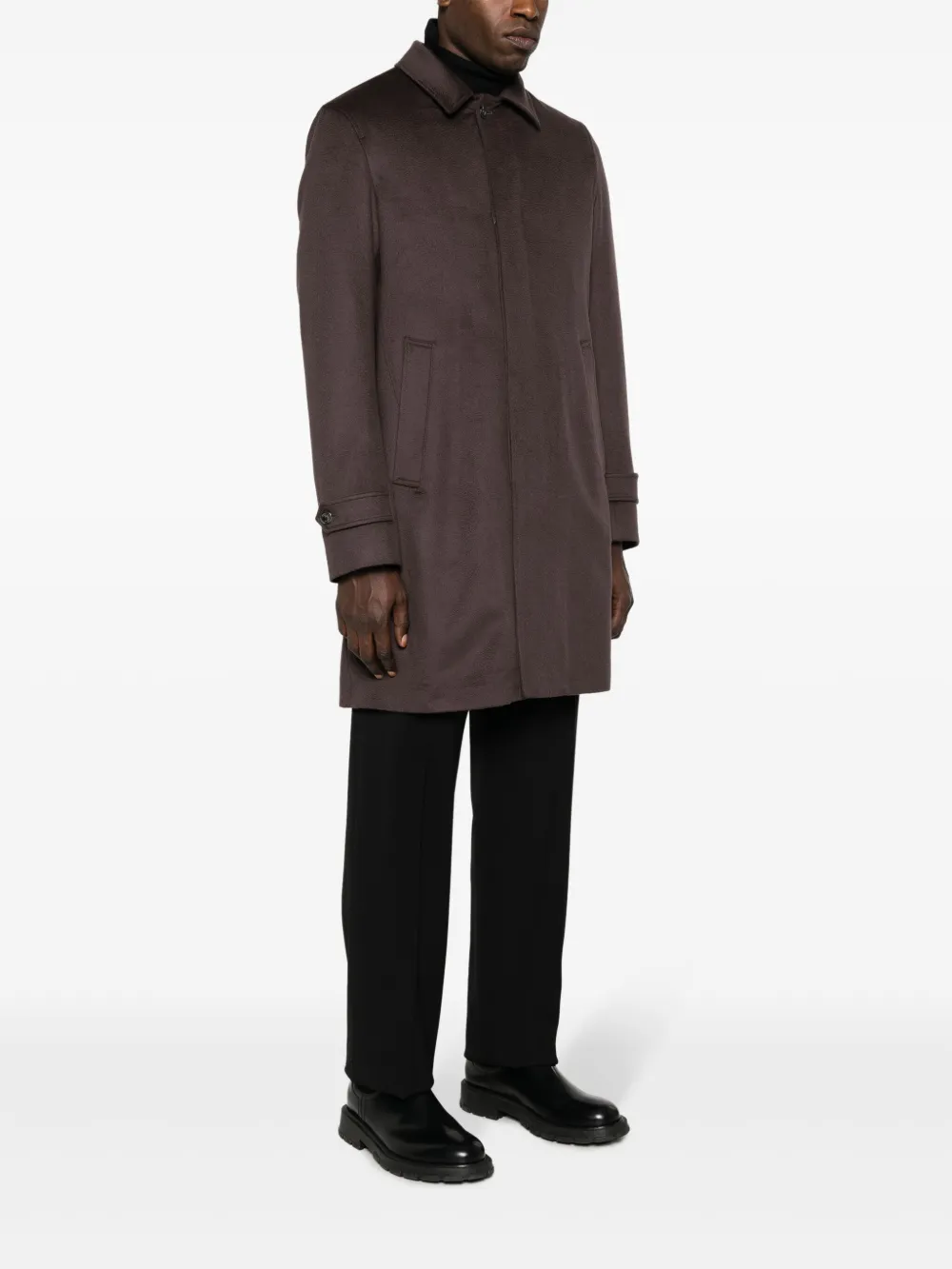 Herno Single-breasted Virgin Wool-cashmere Coat In Brown
