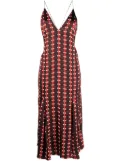Wales Bonner geometric-print V-neck maxi dress - Brown