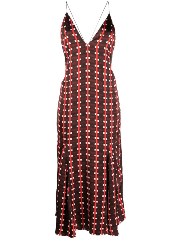 Wales Bonner Geometric-print V-neck Maxi Dress in Brown