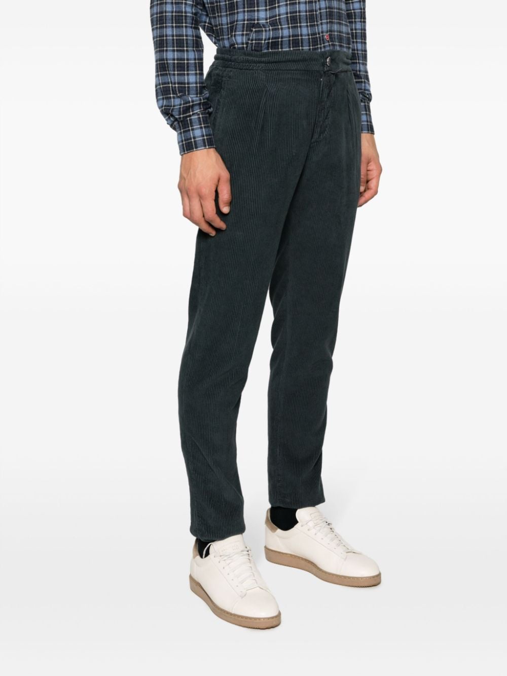 Shop Kiton Corduroy Slim-cut Trousers In Blue