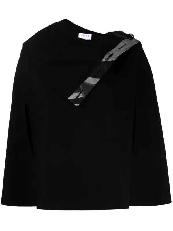 Pucci Folded-edge Knitted Poncho in Black