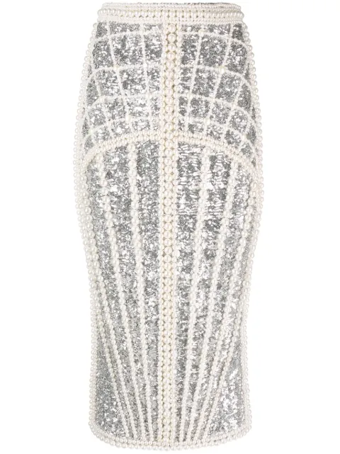 Balmain تنورة ميدي شيفون مزينة