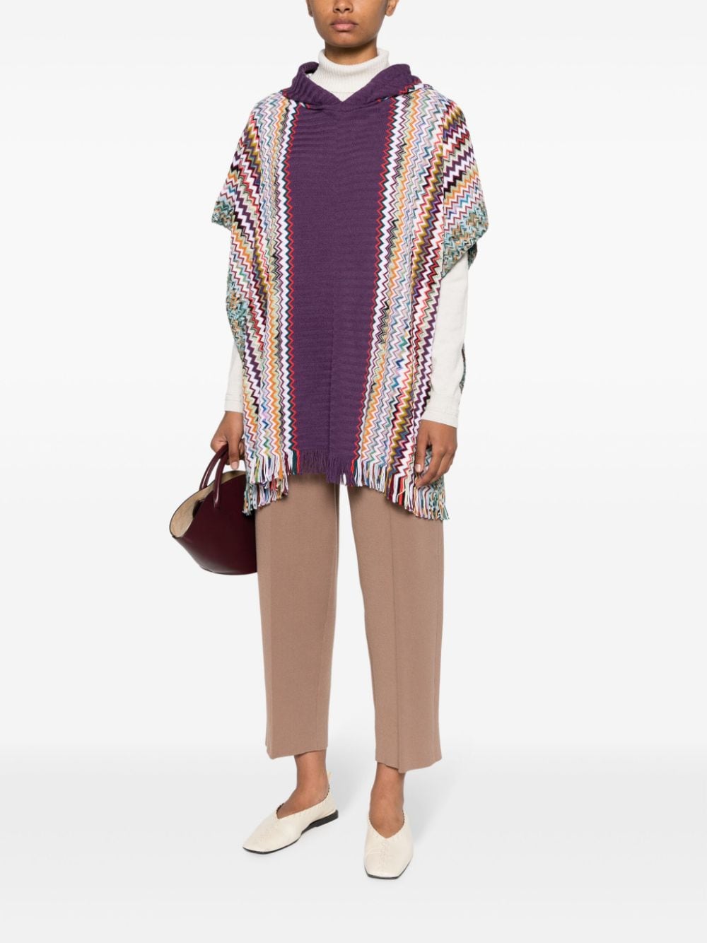 Missoni zigzag-edge hooded poncho - Paars