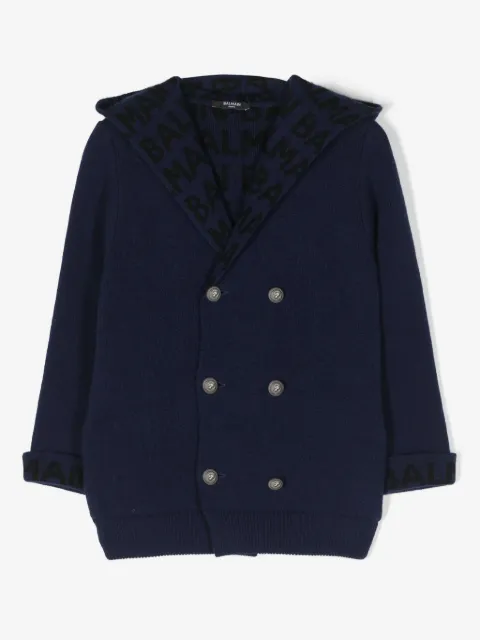 Balmain Kids intarsia-knit logo double-breasted cardigan