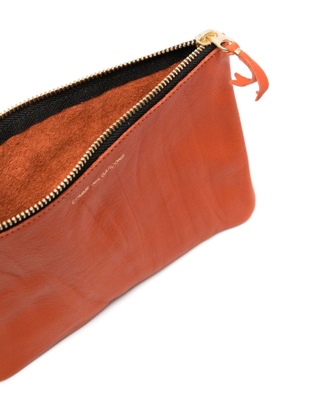 Shop Comme Des Garçons Washed Zip-up Leather Pouch In Orange