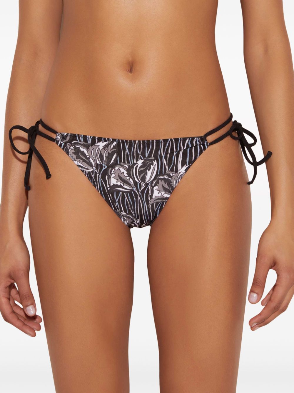 Shop Pucci Floral Print Tied Bikini Bottom In Black